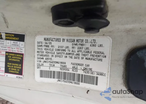 2005 Infiniti G35 z USA, uszkodzony, nr VIN JNKCV54E55M418666